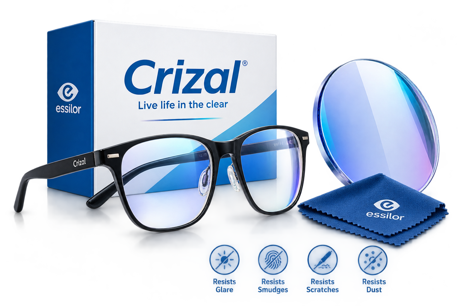 Crizal optical lenses, eyewear and lens display