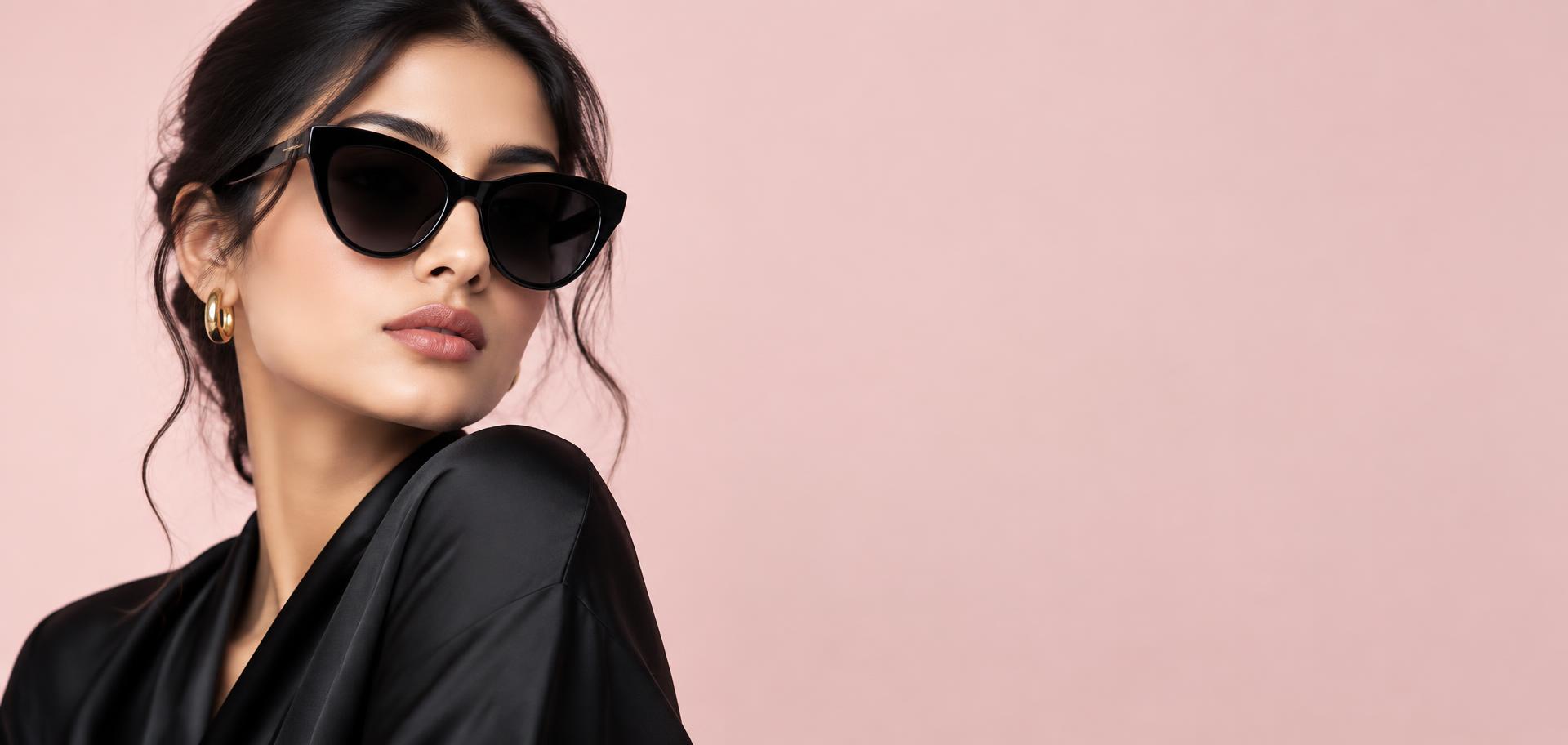 Woman wearing black cat-eye sunglasses