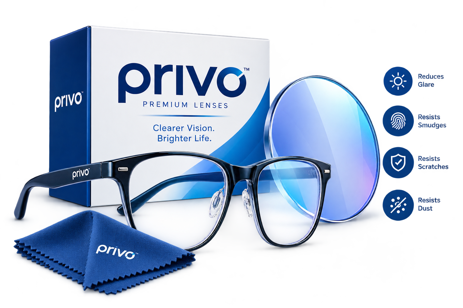 Privo optical lenses, eyewear and lens display